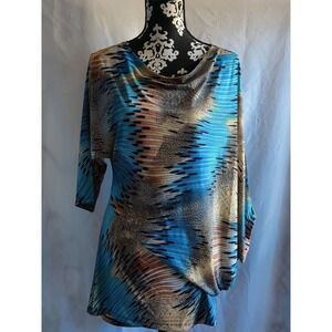 TOUCH EXPRESS Abstract Print Dolman Sleeve Cowl Neck Top Womens XL